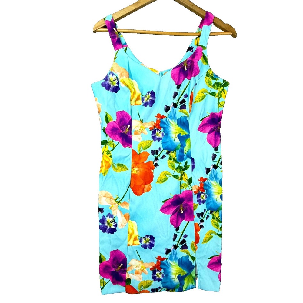 Vintage Dawn Joy Shift Dress Women 11-12 Bright Floral Resort Wear Summer